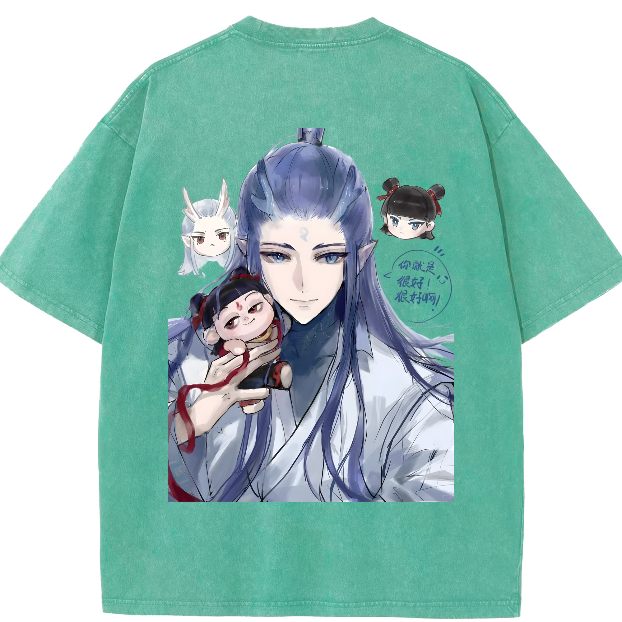 （画像用） Ne Zha 2 ナタ 魔童の大暴れ 綿100% ヴィンテージ風 半袖Tシャツ（背面プリント）